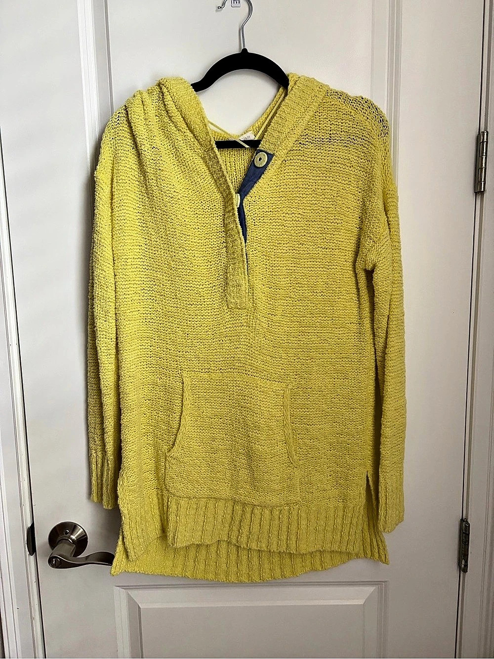 CASLON Yellow Hooded Knit Sweater Size Medium